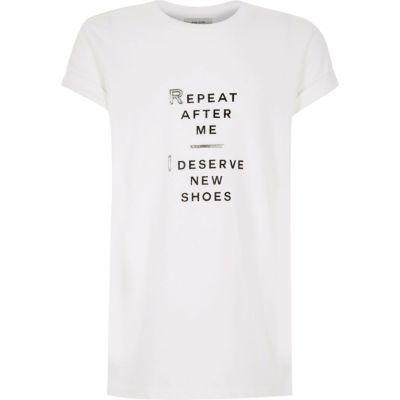 Girls white slogan print t-shirt